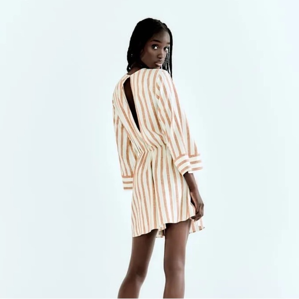 Zara Striped Linen Blend Romper - Picture 8 of 10